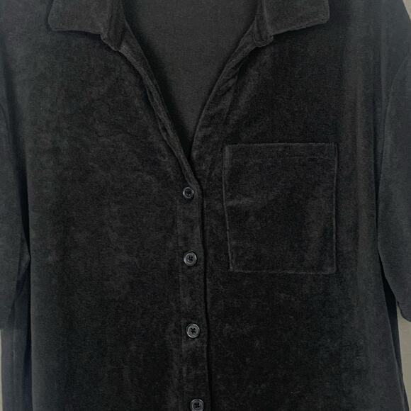 GAP Body Black Short Sleeve V Neck Button Front Shirt Size Large - Picture 3 of 9